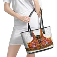 Norwegian Female Bunad Leather Tote Bag with Rosemaling Folk Art Red Color - Wonder Print Shop