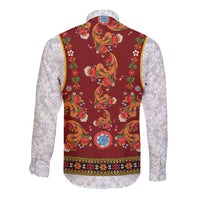 Norwegian Female Bunad Long Sleeve Button Shirt with Rosemaling Folk Art Red Color - Wonder Print Shop