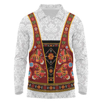 Norwegian Female Bunad Long Sleeve Polo Shirt with Rosemaling Folk Art Red Color - Wonder Print Shop