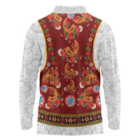 Norwegian Female Bunad Long Sleeve Polo Shirt with Rosemaling Folk Art Red Color - Wonder Print Shop