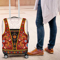 Norwegian Female Bunad Luggage Cover with Rosemaling Folk Art Red Color - Wonder Print Shop
