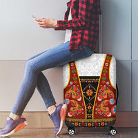 Norwegian Female Bunad Luggage Cover with Rosemaling Folk Art Red Color - Wonder Print Shop