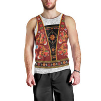 Norwegian Female Bunad Men Tank Top with Rosemaling Folk Art Red Color - Wonder Print Shop