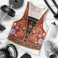 Norwegian Female Bunad Men Tank Top with Rosemaling Folk Art Red Color - Wonder Print Shop