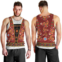 Norwegian Female Bunad Men Tank Top with Rosemaling Folk Art Red Color - Wonder Print Shop