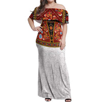 Norwegian Female Bunad Off Shoulder Maxi Dress with Rosemaling Folk Art Red Color - Wonder Print Shop