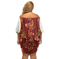 Norwegian Female Bunad Off Shoulder Short Dress with Rosemaling Folk Art Red Color - Wonder Print Shop