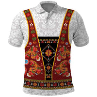 Norwegian Female Bunad Polo Shirt with Rosemaling Folk Art Red Color - Wonder Print Shop
