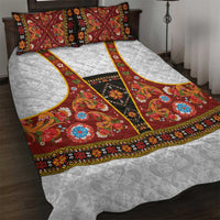 Norwegian Female Bunad Quilt Bed Set with Rosemaling Folk Art Red Color - Wonder Print Shop