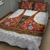 Norwegian Female Bunad Quilt Bed Set with Rosemaling Folk Art Red Color - Wonder Print Shop