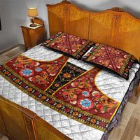 Norwegian Female Bunad Quilt Bed Set with Rosemaling Folk Art Red Color - Wonder Print Shop