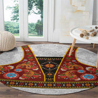 Norwegian Female Bunad Round Carpet with Rosemaling Folk Art Red Color - Wonder Print Shop