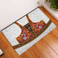 Norwegian Female Bunad Rubber Doormat with Rosemaling Folk Art Red Color - Wonder Print Shop