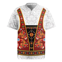 Norwegian Female Bunad Rugby Jersey with Rosemaling Folk Art Red Color - Wonder Print Shop