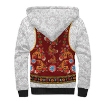 Norwegian Female Bunad Sherpa Hoodie with Rosemaling Folk Art Red Color - Wonder Print Shop