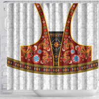 Norwegian Female Bunad Shower Curtain with Rosemaling Folk Art Red Color - Wonder Print Shop