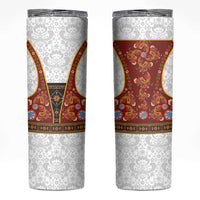 Norwegian Female Bunad Skinny Tumbler with Rosemaling Folk Art Red Color - Wonder Print Shop