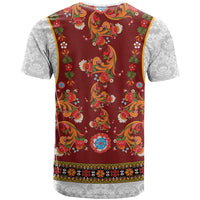 Norwegian Female Bunad T Shirt with Rosemaling Folk Art Red Color - Wonder Print Shop