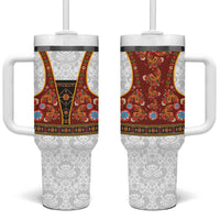 Norwegian Female Bunad Tumbler With Handle with Rosemaling Folk Art Red Color - Wonder Print Shop