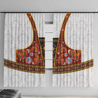 Norwegian Female Bunad Window Curtain with Rosemaling Folk Art Red Color - Wonder Print Shop
