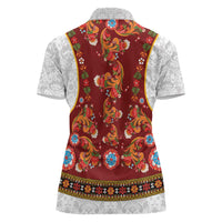 Norwegian Female Bunad Women Polo Shirt with Rosemaling Folk Art Red Color - Wonder Print Shop
