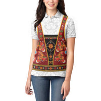 Norwegian Female Bunad Women Polo Shirt with Rosemaling Folk Art Red Color - Wonder Print Shop