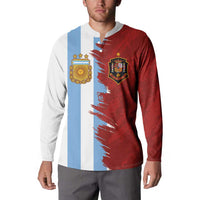 Half Argentina and Half Spain Football Button Sweatshirt Grunge Style - Wonder Print Shop
