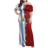 Half Argentina and Half Spain Football Family Matching Off Shoulder Maxi Dress and Hawaiian Shirt Grunge Style - Wonder Print Shop