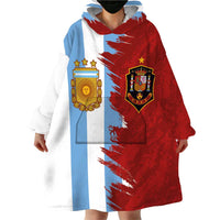 Half Argentina and Half Spain Football Wearable Blanket Hoodie Grunge Style - Wonder Print Shop