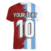 Half Argentina and Half Spain Football Women V-Neck T-Shirt Grunge Style - Wonder Print Shop