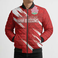Custom Rugby Japan Bomber Puffer Jacket The Champion Brave Blossoms Red Color - Wonder Print Shop