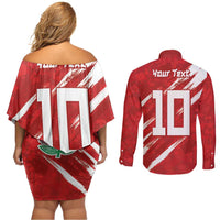 Custom Rugby Japan Couples Matching Off Shoulder Short Dress and Long Sleeve Button Shirt The Champion Brave Blossoms Red Color - Wonder Print Shop