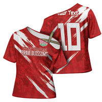 Custom Rugby Japan Cross Shoulder Shirt The Champion Brave Blossoms Red Color - Wonder Print Shop
