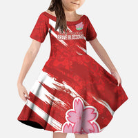 Custom Rugby Japan Kid Short Sleeve Dress The Champion Brave Blossoms Red Color - Wonder Print Shop