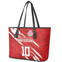 Custom Rugby Japan Leather Tote Bag The Champion Brave Blossoms Red Color - Wonder Print Shop