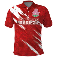 Custom Rugby Japan Polo Shirt The Champion Brave Blossoms Red Color - Wonder Print Shop