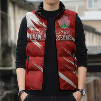 Custom Rugby Japan Sleeveless Puffer Jacket The Champion Brave Blossoms Red Color - Wonder Print Shop