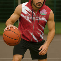 Custom Rugby Japan Sleeveless Zip Hoodie The Champion Brave Blossoms Red Color - Wonder Print Shop
