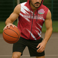 Custom Rugby Japan Sleeveless Zip Hoodie The Champion Brave Blossoms Red Color - Wonder Print Shop