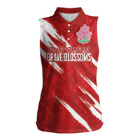 Custom Rugby Japan Women Sleeveless Polo Shirt The Champion Brave Blossoms Red Color - Wonder Print Shop