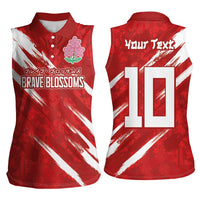 Custom Rugby Japan Women Sleeveless Polo Shirt The Champion Brave Blossoms Red Color - Wonder Print Shop