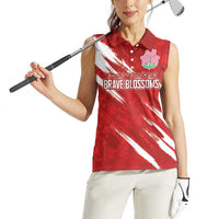 Custom Rugby Japan Women Sleeveless Polo Shirt The Champion Brave Blossoms Red Color - Wonder Print Shop