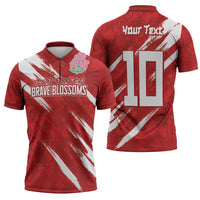 Custom Rugby Japan Zipper Polo Shirt The Champion Brave Blossoms Red Color - Wonder Print Shop