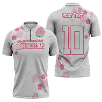 Custom Rugby Japan Zipper Polo Shirt The Champion Brave Blossoms White Color - Wonder Print Shop