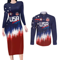 Custom Rugby USA Couples Matching Long Sleeve Bodycon Dress and Long Sleeve Button Shirt American Icon - Wonder Print Shop