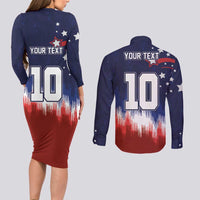 Custom Rugby USA Couples Matching Long Sleeve Bodycon Dress and Long Sleeve Button Shirt American Icon - Wonder Print Shop