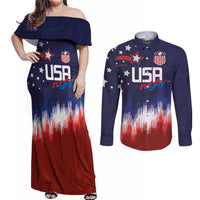 Custom Rugby USA Couples Matching Off Shoulder Maxi Dress and Long Sleeve Button Shirt American Icon - Wonder Print Shop