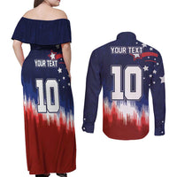 Custom Rugby USA Couples Matching Off Shoulder Maxi Dress and Long Sleeve Button Shirt American Icon - Wonder Print Shop