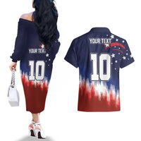 Custom Rugby USA Couples Matching Off The Shoulder Long Sleeve Dress and Hawaiian Shirt American Icon - Wonder Print Shop