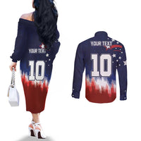 Custom Rugby USA Couples Matching Off The Shoulder Long Sleeve Dress and Long Sleeve Button Shirt American Icon - Wonder Print Shop